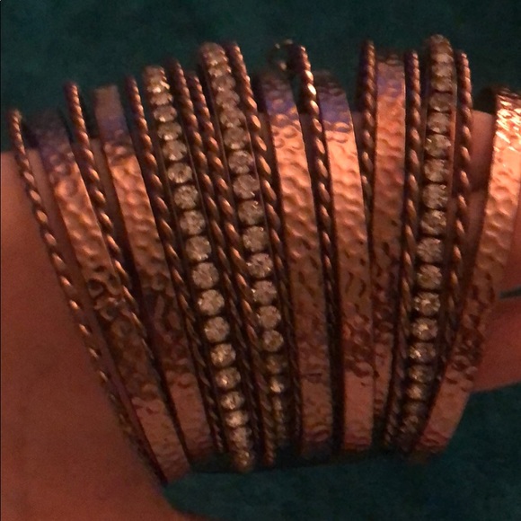 Metal Bronze and Crystal Bangle Set - Never Worn - Picture 1 of 4